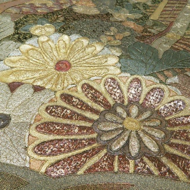 袋帯 未使用 正絹 フォーマル 六通 汕頭刺繍 スワトウ 中国刺繍 花模様