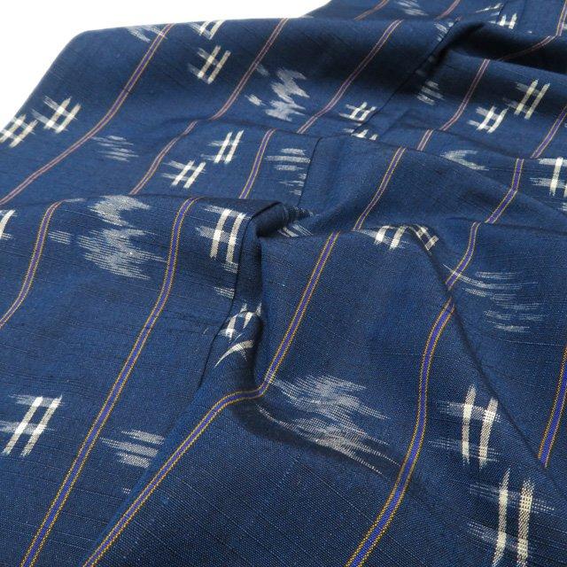 特選 琉球絣 着物 未使用 正絹 単衣 カジュアル 紬地 絣模様 紺色 多色