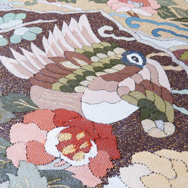 夏物 夏帯 袋帯 中古 リサイクル 正絹 フォーマル 仕立て上がり 六通 明綴れ 花鳥の図 銀通し きもの北條 A1245-5の画像