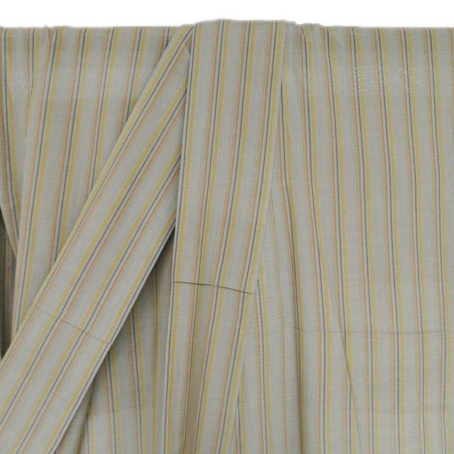 特選 黄八丈 夏物 夏着物 着物 中古 正絹 カジュアル 縦縞模様 黄海松茶色 多色 身丈161.5cm 裄69cm M きもの北條 A1247-5の画像