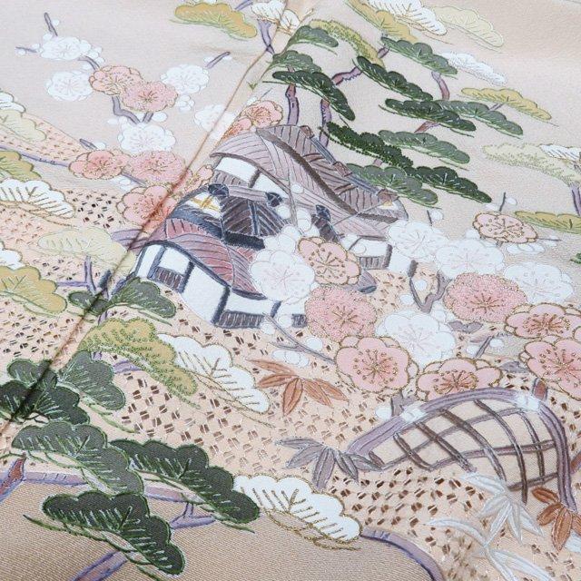 訪問着 着物 中古 正絹 袷 紋付き 汕頭刺繍 相良刺繍 茶屋辻 暈