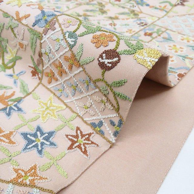袋帯 未使用 正絹 フォーマル 仕立て上がり 六通 相良刺繍 花鳥模様 金糸 きもの北條 A1252-15の画像