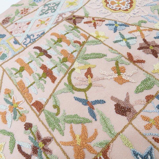 袋帯 未使用 正絹 フォーマル 仕立て上がり 六通 相良刺繍 花鳥模様 金糸 きもの北條 A1252-15の画像
