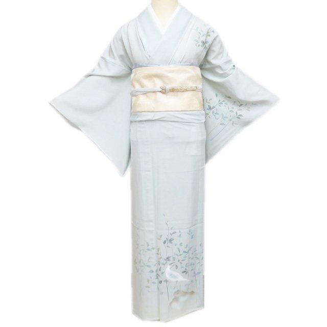 夏物 夏着物 付下げ 付け下げ 訪問着 着物 中古 正絹 植物文様 白鷺 白 