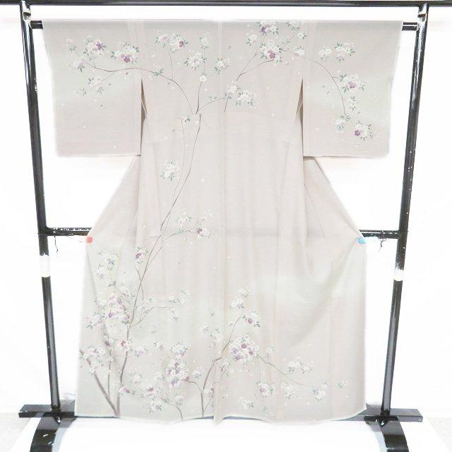 夏物 夏着物 訪問着 着物 未使用 正絹 絽 フォーマル 花模様 桜 暈し オフホワイト 素色 身丈158.5cm 裄64cm M きもの北條 A1257-14の画像