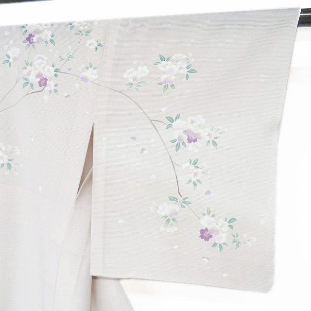 夏物 夏着物 訪問着 着物 未使用 正絹 絽 フォーマル 花模様 桜 暈し オフホワイト 素色 身丈158.5cm 裄64cm M きもの北條 A1257-14の画像