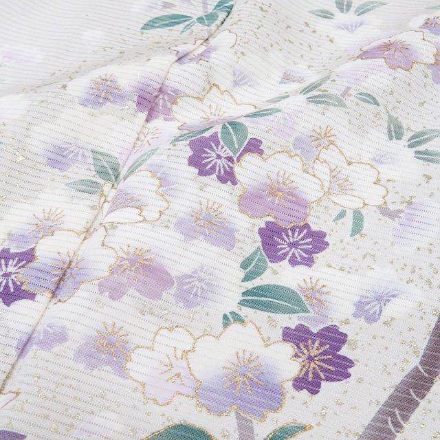 夏物 夏着物 訪問着 着物 未使用 正絹 絽 フォーマル 花模様 桜 暈し オフホワイト 素色 身丈158.5cm 裄64cm M きもの北條 A1257-14の画像