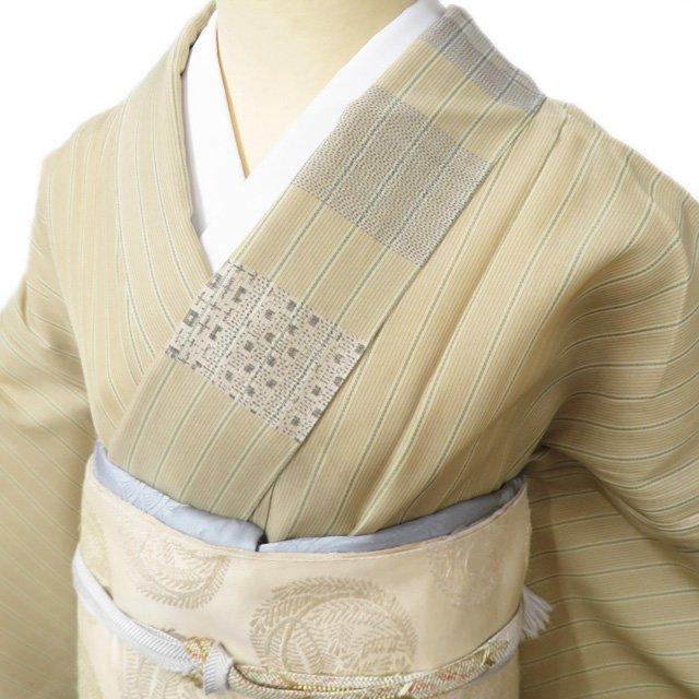 夏物 夏着物 大島紬 着物 中古 正絹 セミフォーマル 屋久杉染 縦縞模様 枯色 多色 身丈159cm 裄67.5cm M きもの北條 A1257-15の画像