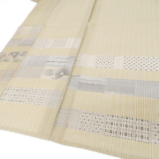 夏物 夏着物 大島紬 着物 中古 正絹 セミフォーマル 屋久杉染 縦縞模様 枯色 多色 身丈159cm 裄67.5cm M きもの北條 A1257-15の画像