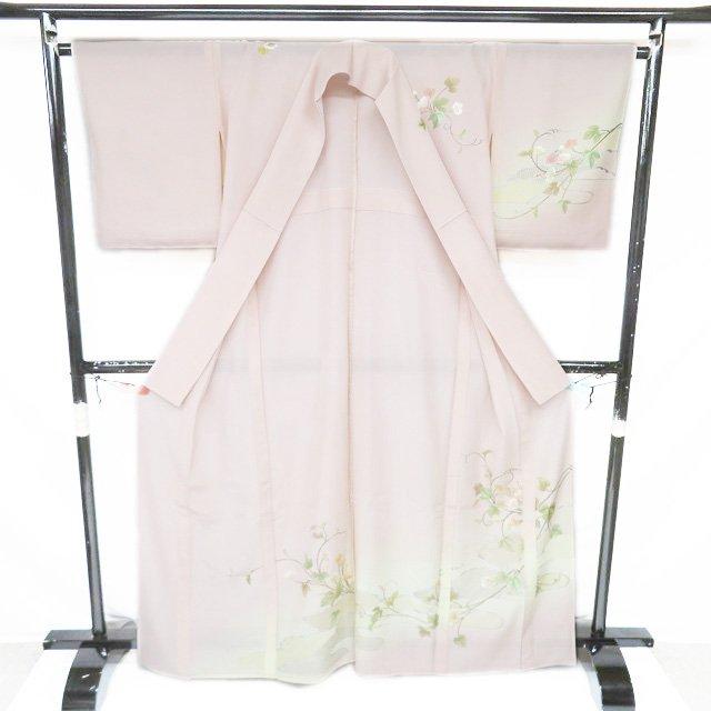 特選 夏物 夏着物 訪問着 着物 中古 正絹 絽 汕頭刺繍 紋付き 花の図 金糸 乙女色 多色 身丈166cm 裄65cm L トール きもの北條 A1263-2の画像
