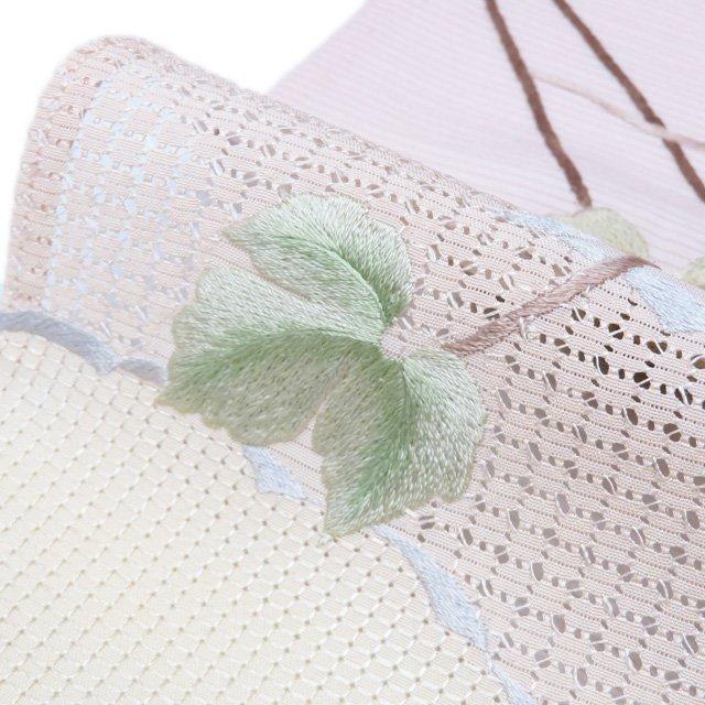 特選 夏物 夏着物 訪問着 着物 中古 正絹 絽 汕頭刺繍 紋付き 花の図 金糸 乙女色 多色 身丈166cm 裄65cm L トール きもの北條 A1263-2の画像