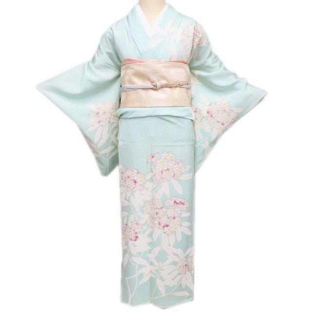 付け下げ 正絹 M寸 花 水色 金 着物 【公式通販】