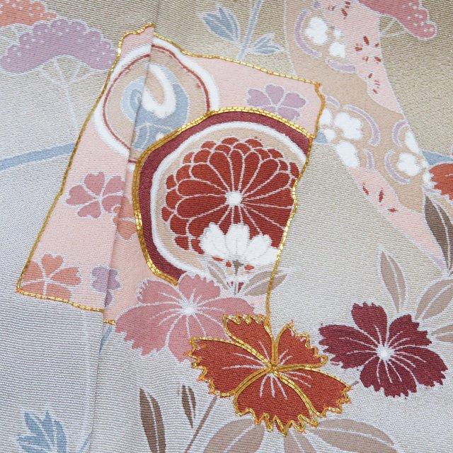 LULU81 着物 訪問着 袷 絞り 黄金色 雪輪 刺繍 花柄 f520791284b5125ac511d23cae8b0f