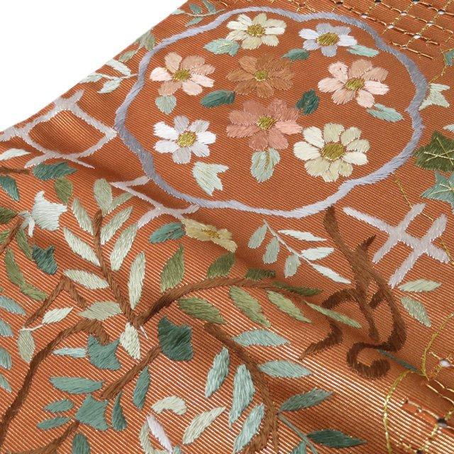 袋帯 未使用 正絹 フォーマル 六通 汕頭刺繍 スワトウ 中国刺繍 花模様 