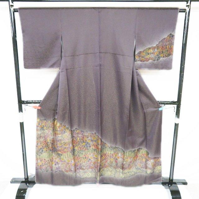 付下げ 付け下げ 訪問着 着物 中古 袷 乱針刺繍 中国刺繍 植物文様 金通し 江戸鼠色 多色 身丈158cm 裄63cm M きもの北條 A1274-5_3