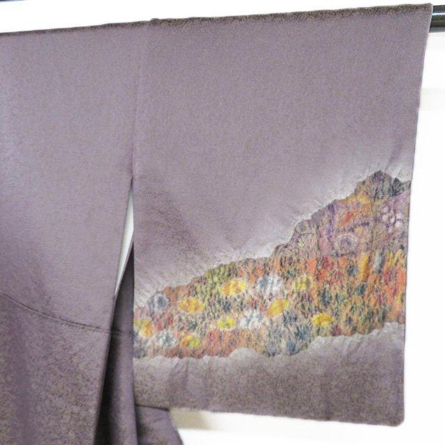 付下げ 付け下げ 訪問着 着物 中古 袷 乱針刺繍 中国刺繍 植物文様 金通し 江戸鼠色 多色 身丈158cm 裄63cm M きもの北條 A1274-5_5