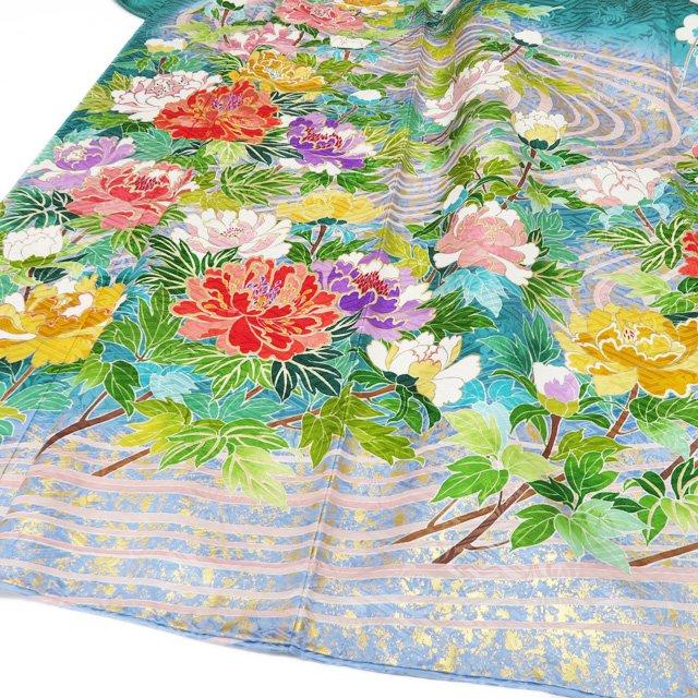 振袖 襦袢 2点 セット 着物 中古 金駒刺繍 流水に花の図 牡丹 梅 地模様 緑色 多色 金 身丈156cm 裄65cm M きもの北條 A1276-7 振袖 襦袢 2点 セット 着物 中古 金駒刺繍 流水に花の図 牡丹 梅 地
