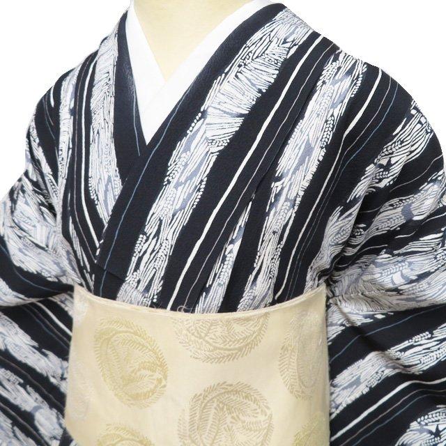 超美品 現代着物 正絹 小紋 シンプル 袷 モダン 白 黒 金田昇