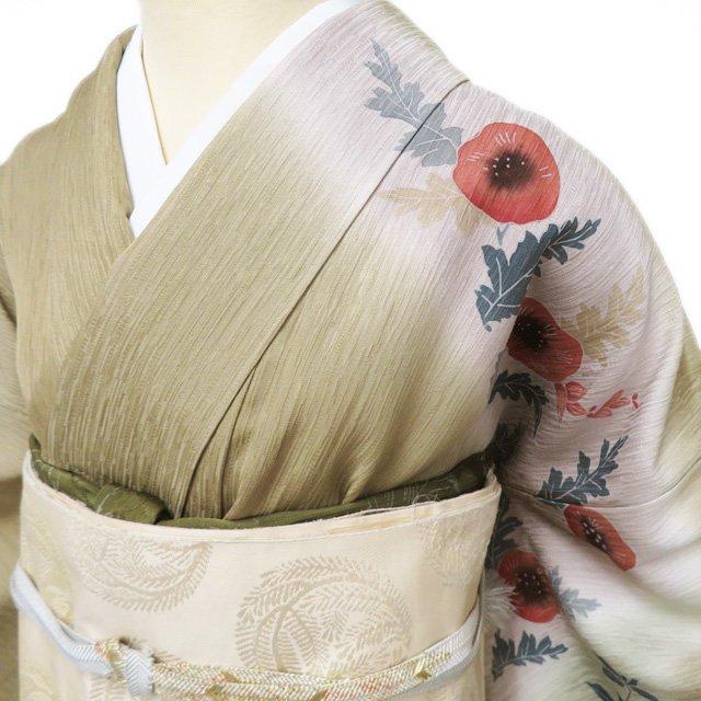 特選 訪問着 着物 未使用 正絹 袷 古田芳彩作 人間国宝 木村雨山画 花の図 油色 多色 身丈164.5cm 裄66.5cm L きもの北條 A1288-4の画像