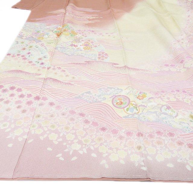 特選 訪問着 着物 中古 正絹 袷 フォーマル 金駒刺繍 波に花の図 東雲