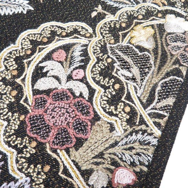 袋帯 未使用 正絹 フォーマル 仕立て上がり 六通 相良刺繍 花模様 金通し 黒色 多色 きもの北條 A1298-8の画像