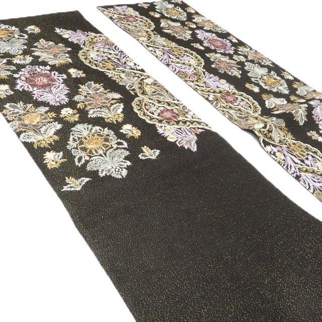 袋帯 未使用 正絹 フォーマル 仕立て上がり 六通 相良刺繍 花模様 金通し 黒色 多色 きもの北條 A1298-8の画像