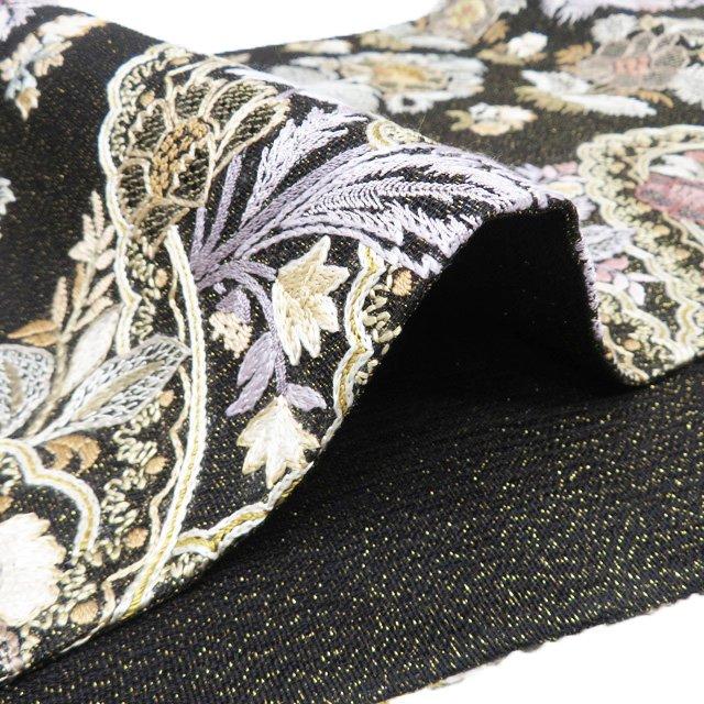 袋帯 未使用 正絹 フォーマル 仕立て上がり 六通 相良刺繍 花模様 金通し 黒色 多色 きもの北條 A1298-8の画像