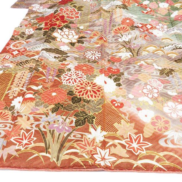 振袖 着物 中古 正絹 成人式 結納 金駒刺繍 花鳥の図 鴛鴦 地模様 多色