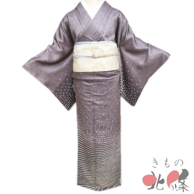 訪問着 着物 中古 正絹 袷 セミフォーマル 絞り染め 江戸鼠色 身丈 
