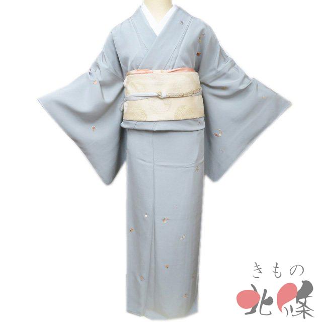 付下げ 付け下げ 訪問着 着物 未使用 正絹 袷 刺繍 花の図 金糸 青磁鼠