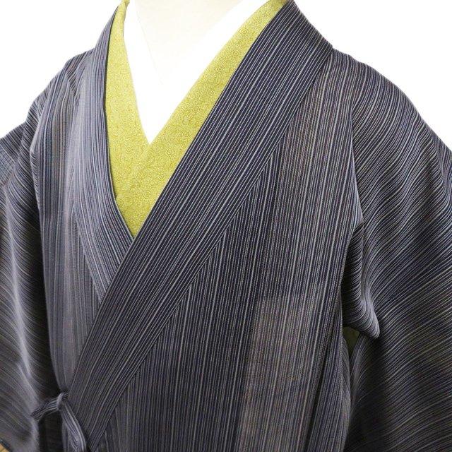 コート 道中着 塵除け 着物 未使用 正絹 縦縞模様 ストライプ 黒色 深 