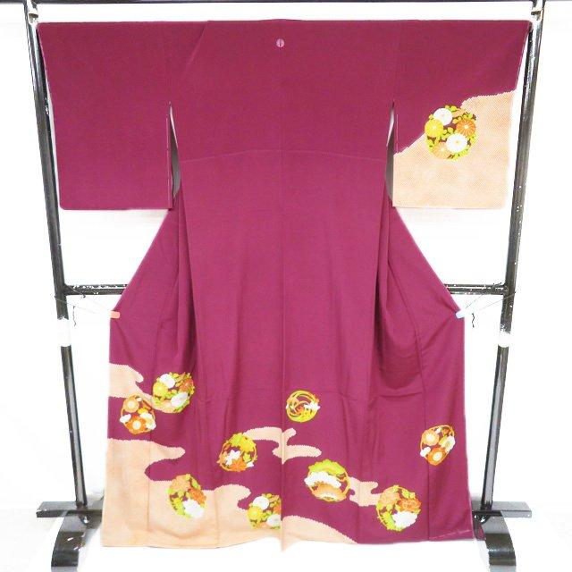特選 訪問着 着物 未使用 正絹 袷 刺繍紋 志ま亀 花の図 たとう紙付き 蘇芳色 多色 身丈169cm 裄68.5cm L トール きもの北條 A1315-6の画像