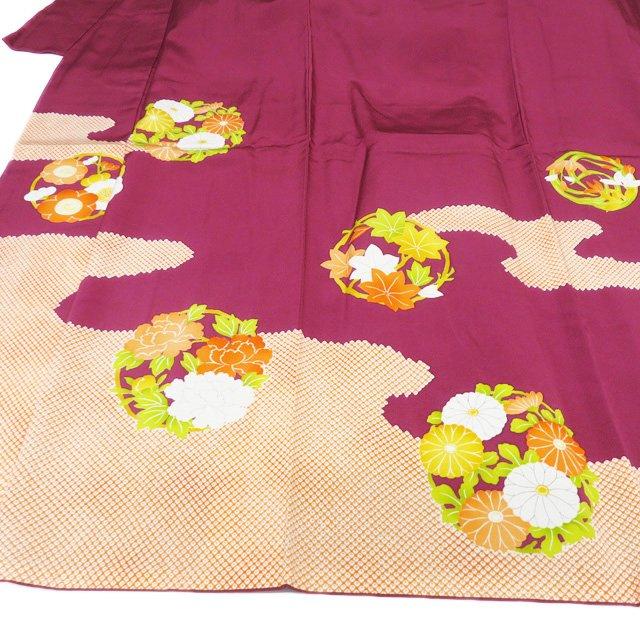 特選 訪問着 着物 未使用 正絹 袷 刺繍紋 志ま亀 花の図 たとう紙付き 蘇芳色 多色 身丈169cm 裄68.5cm L トール きもの北條 A1315-6の画像
