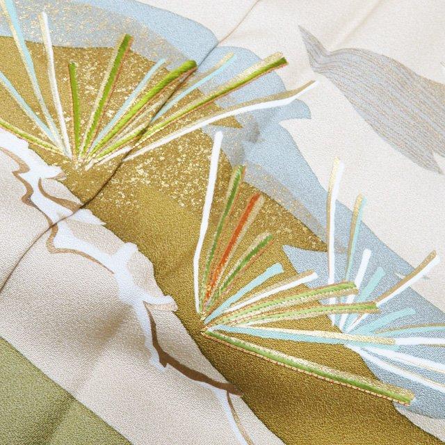特選 訪問着 着物 中古 正絹 袷 フォーマル 千總 金駒刺繍 松の図 砂色 多色 金 身丈166.5cm 裄65cm L トール ワイド きもの北條 A1328-8の画像