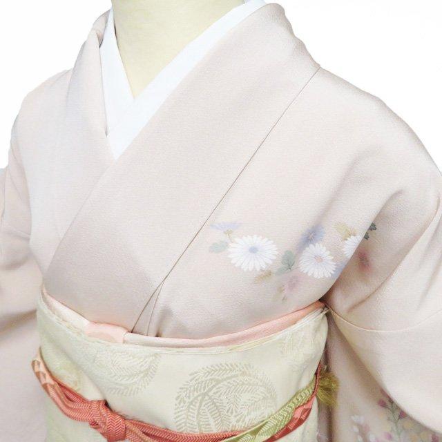 特選 付下げ 付け下げ 訪問着 着物 中古 正絹 袷 フォーマル 田辺哲彦 落款 花の図 灰梅色 多色 身丈157cm 裄67cm M きもの北條 A1329-6の画像