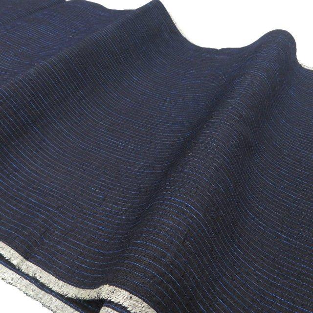 特選 反物 着物 新古品 未仕立て 正絹 本場 結城紬 重要無形文化財 ラベル付き 縦縞模様 農紺色 きもの北條 A1334-4の画像