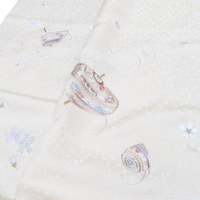 特選 付下げ 付け下げ 訪問着 着物 未使用 袷 金駒刺繍 蘇州刺繍 独楽 地模様 桜 淡黄蘗色 身丈165cm 裄68cm L トール きもの北條 A1338-9の画像