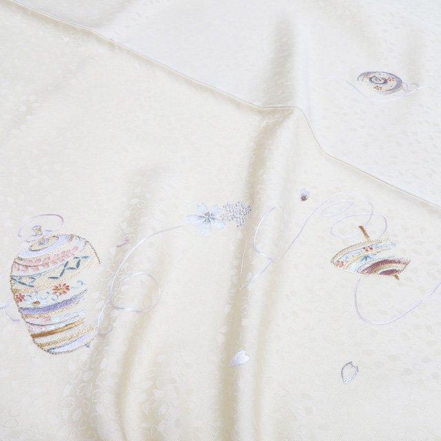 特選 付下げ 付け下げ 訪問着 着物 未使用 袷 金駒刺繍 蘇州刺繍 独楽 地模様 桜 淡黄蘗色 身丈165cm 裄68cm L トール きもの北條 A1338-9の画像