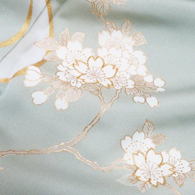 訪問着 着物 未使用 正絹 袷 フォーマル 落款 金駒刺繍 流水に花 桜 柳鼠色 多色 金 身丈155.5cm 裄63.5cm SA きもの北條 A1341-12の画像