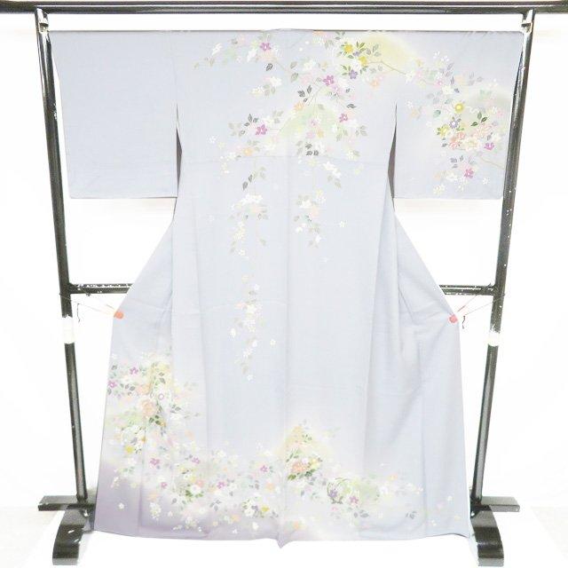 特選 訪問着 着物 未使用 袷 正絹 フォーマル 花の図 雪輪 薄い青系色 多色 金 身丈168.5cm 裄68cm L トール きもの北條 A1342-10の画像