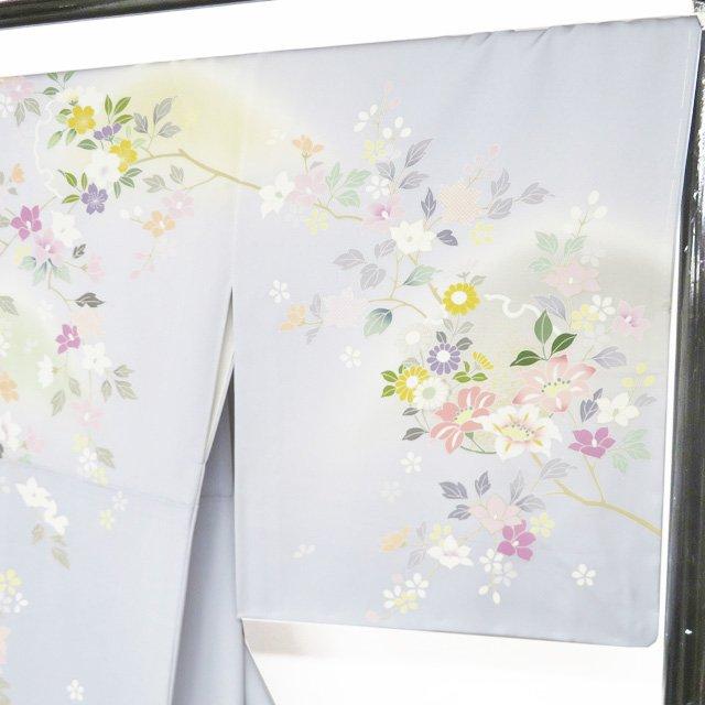特選 訪問着 着物 未使用 袷 正絹 フォーマル 花の図 雪輪 薄い青系色 多色 金 身丈168.5cm 裄68cm L トール きもの北條 A1342-10の画像