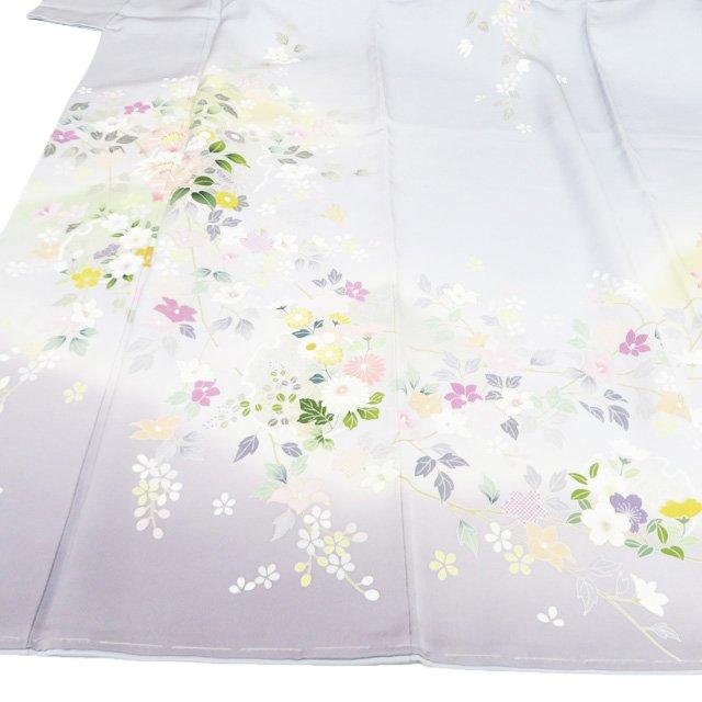 特選 訪問着 着物 未使用 袷 正絹 フォーマル 花の図 雪輪 薄い青系色 多色 金 身丈168.5cm 裄68cm L トール きもの北條 A1342-10の画像