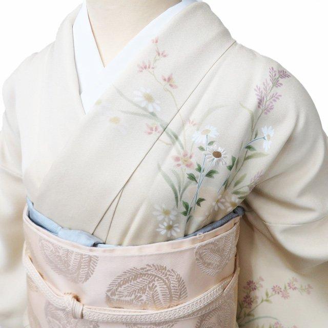 訪問着 着物 中古 袷 正絹 フォーマル 作家物 落款 花の図 淡黄蘗色 多色 金 身丈164.5cm 裄67cm L きもの北條 A1342-3の画像
