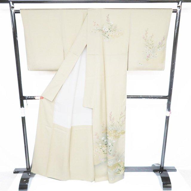 訪問着 着物 中古 袷 正絹 フォーマル 作家物 落款 花の図 淡黄蘗色 多色 金 身丈164.5cm 裄67cm L きもの北條 A1342-3の画像