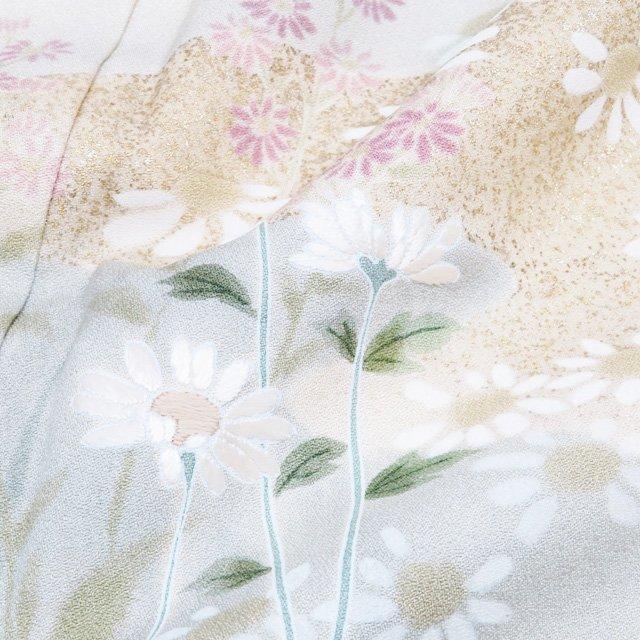 訪問着 着物 中古 袷 正絹 フォーマル 作家物 落款 花の図 淡黄蘗色 多色 金 身丈164.5cm 裄67cm L きもの北條 A1342-3の画像