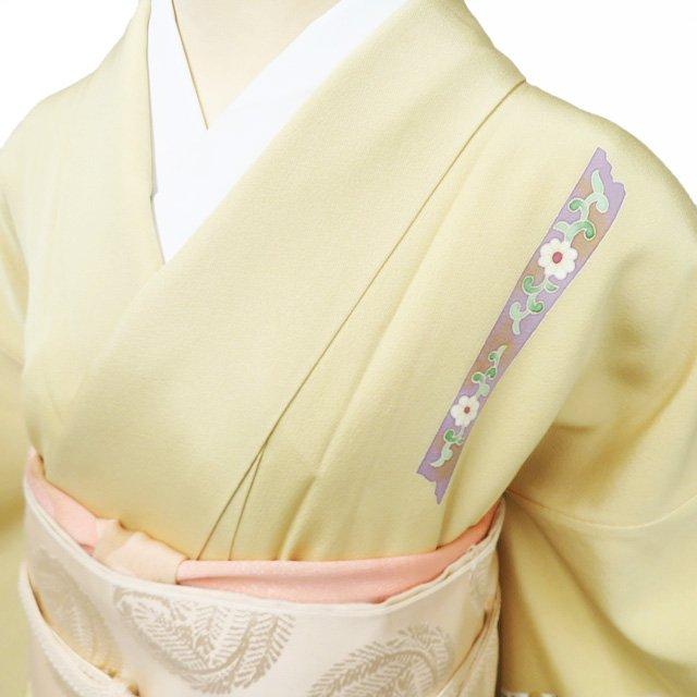 特選 付下げ 付け下げ 訪問着 着物 中古 袷 正絹 加賀友禅 押田正一郎 花の図 淡黄色 多色 身丈161.5cm 裄65.5cm M きもの北條 A1342-4の画像