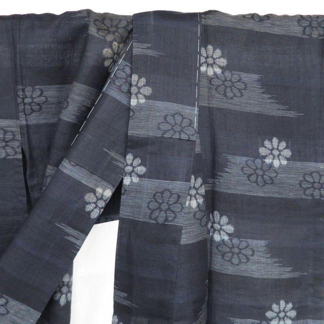 特選 夏物 宮古上布 夏着物 着物 中古 苧麻 カジュアル 花模様 濃紺色 身丈147cm 裄67cm SA きもの北條 A1343-4の画像