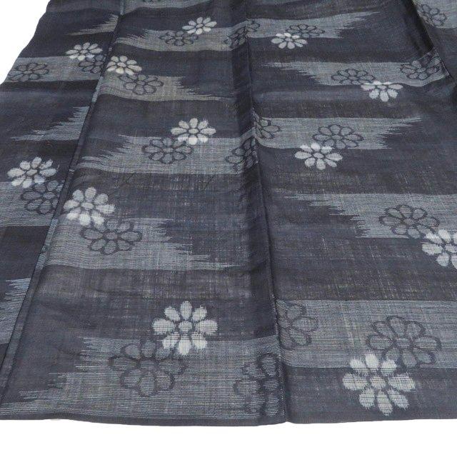 特選 夏物 宮古上布 夏着物 着物 中古 苧麻 カジュアル 花模様 濃紺色 身丈147cm 裄67cm SA きもの北條 A1343-4の画像