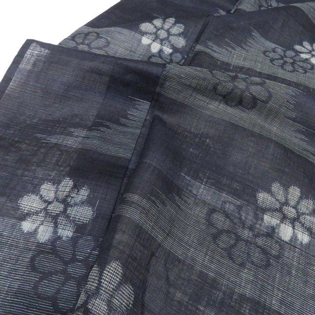特選 夏物 宮古上布 夏着物 着物 中古 苧麻 カジュアル 花模様 濃紺色 身丈147cm 裄67cm SA きもの北條 A1343-4の画像