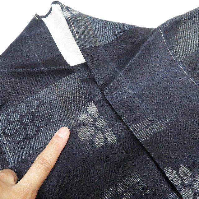 特選 夏物 宮古上布 夏着物 着物 中古 苧麻 カジュアル 花模様 濃紺色 身丈147cm 裄67cm SA きもの北條 A1343-4の画像